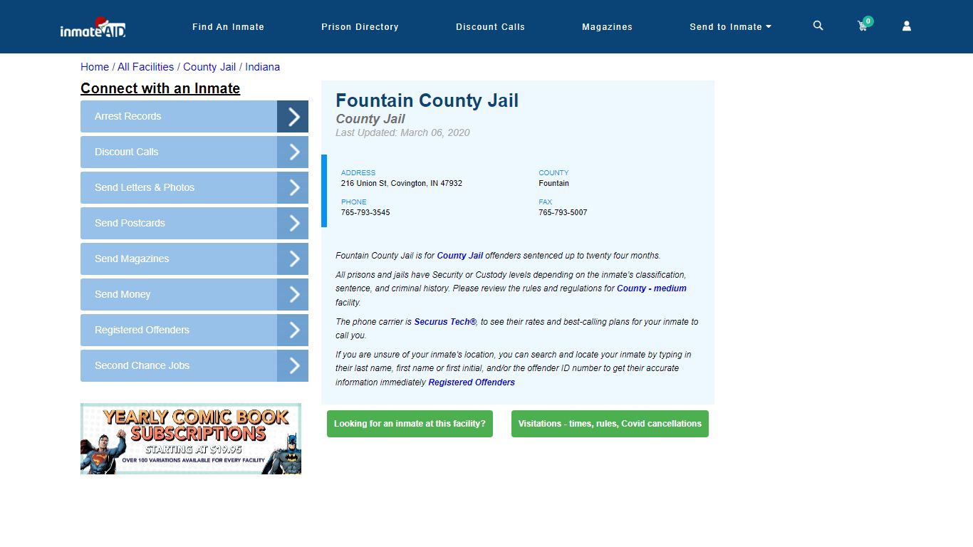 Fountain County Jail - Inmate Locator - Covington, IN
